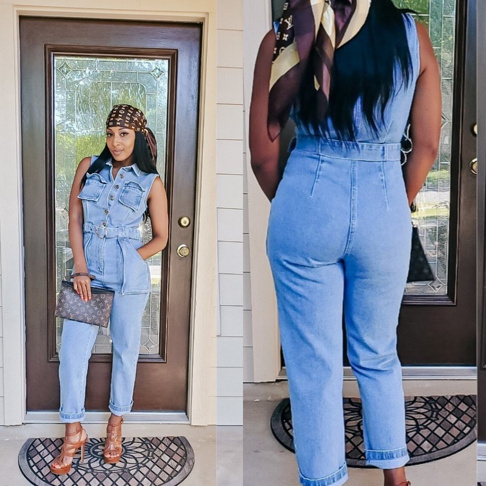TRENDY TIMES LIGHTWASH DENIM JUMPSUIT